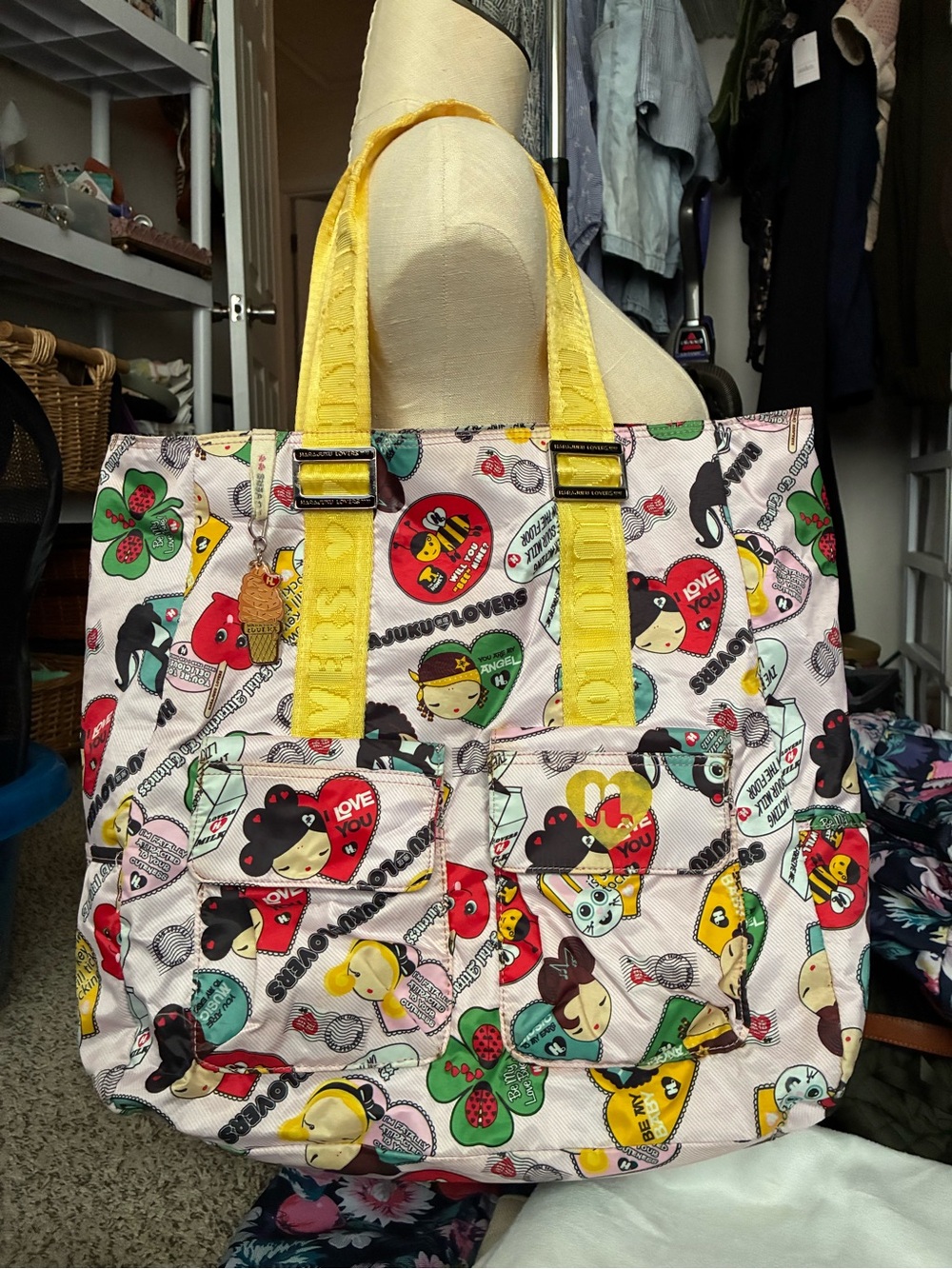 Handled harajuku heart Print Tote Bag